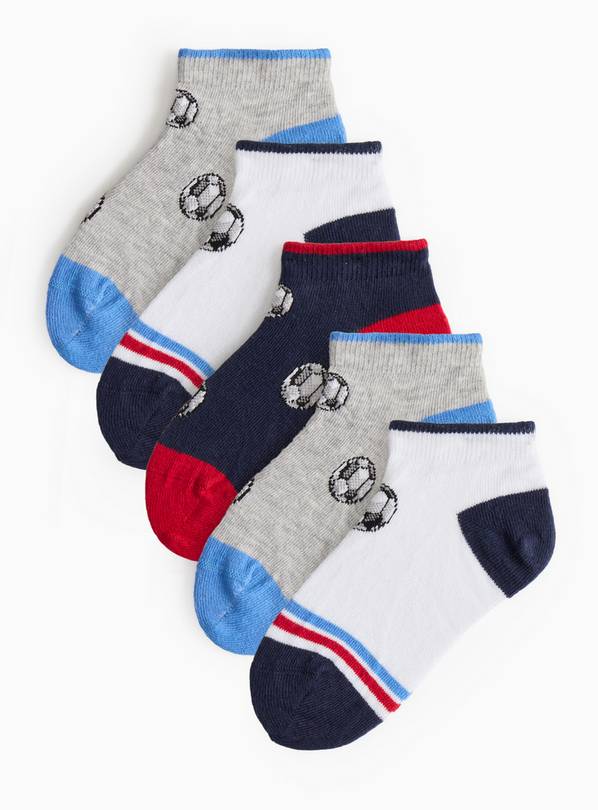 Football Print Trainer Socks 5 Pack 4-6.5